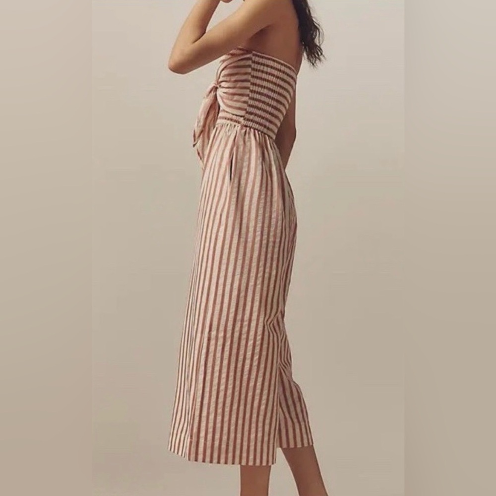 Bishop + Young Elva Strapless Tie Front Jumpsuit Pink Stripe M NWT - Picture 2 of 7